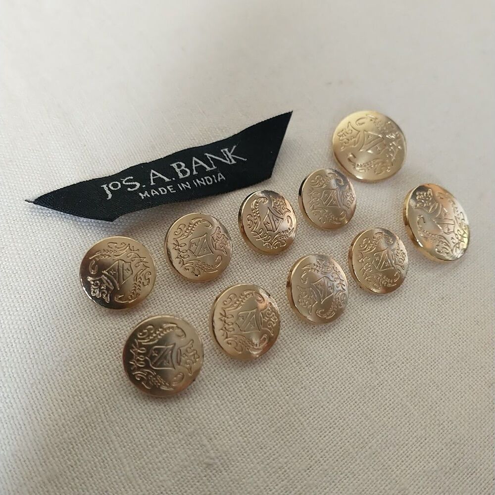 JosA Bank Replacement Button Gold Tone Filigree Shield Crown Set Of 10